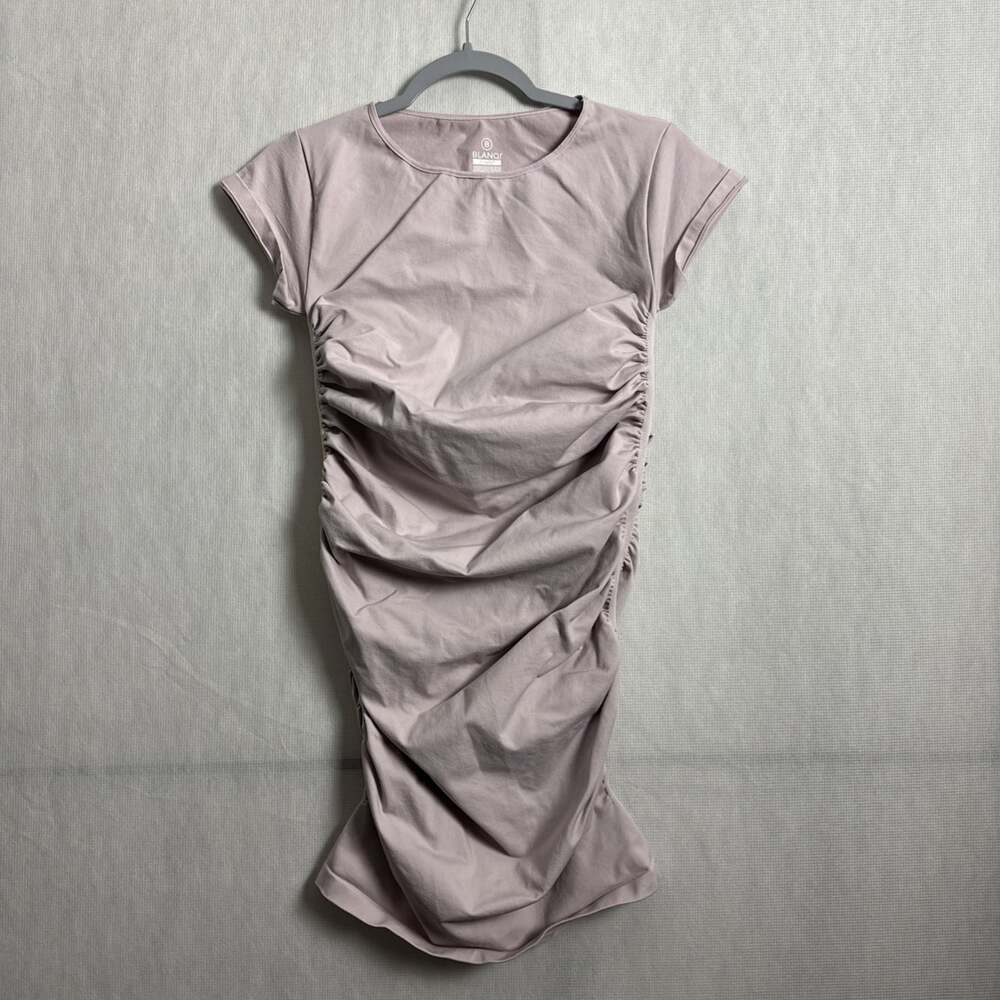 Blanqi Maternity Women's S/M Light Pink Short Sleeve Ruched Mini Dress